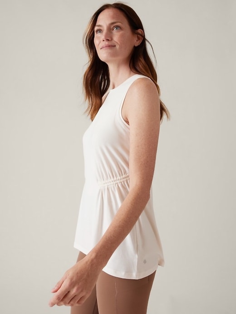 Large Athleta White Sleeveless Peplum-Accent Cinch Tank